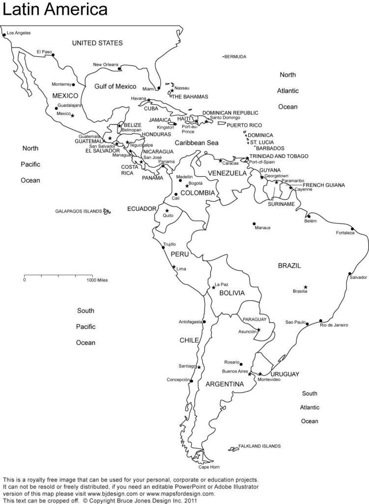 Latin America Printable Blank Map South America Brazil Spanish 