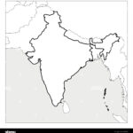 Map Of India Black Thick Outline Highlighted With Neighbor Countries