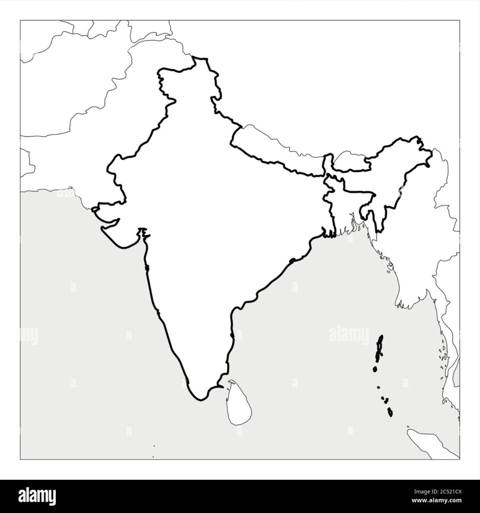 Map Of India Black Thick Outline Highlighted With Neighbor Countries 