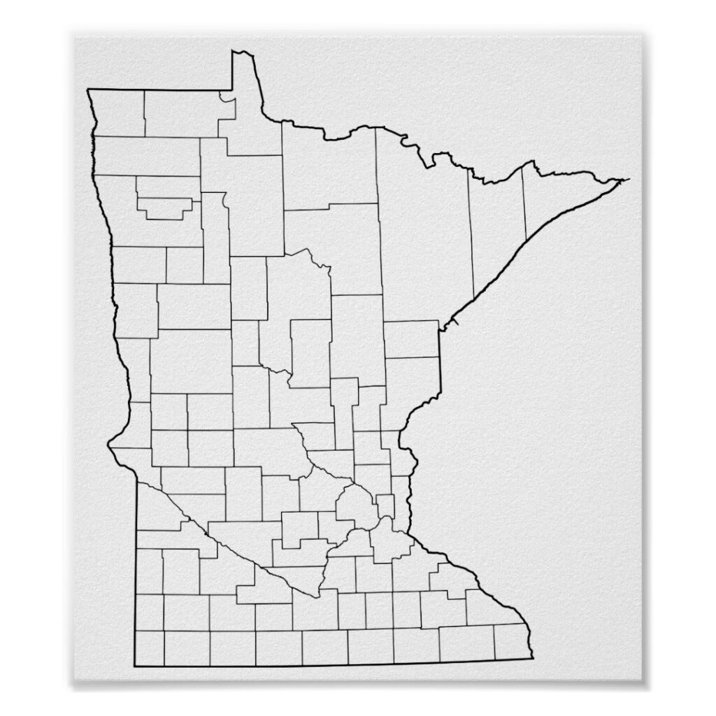 Minnesota Counties Blank Outline Map Poster Zazzle