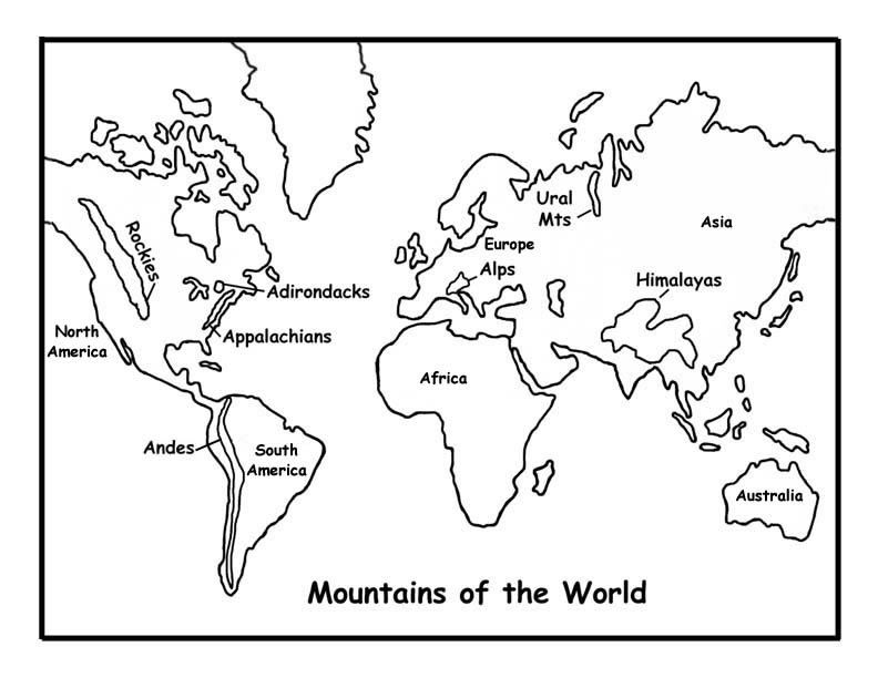 Mountains Of The World Map World Map Coloring Page World Map 