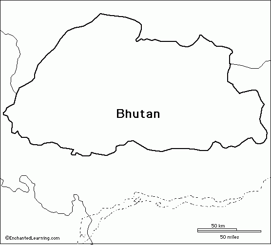 Outline Map Bhutan EnchantedLearning