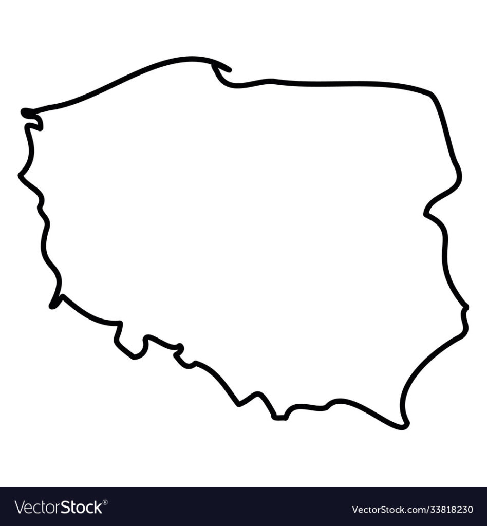 Poland Solid Black Outline Border Map Country Vector Image