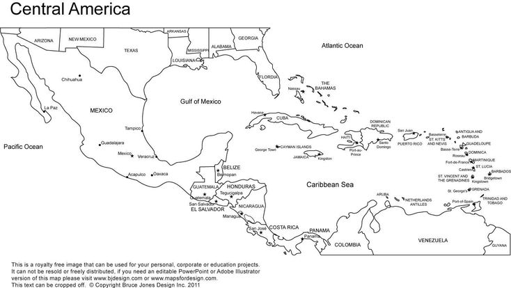 Printable Blank Map Of Central America And The Caribbean With Central 