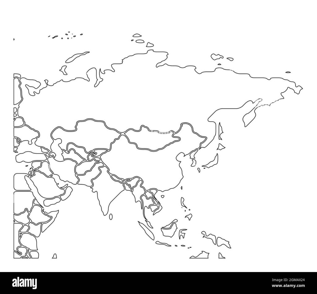 Simplified Schematic Map Of Asia Blank Isolated Continent Political 