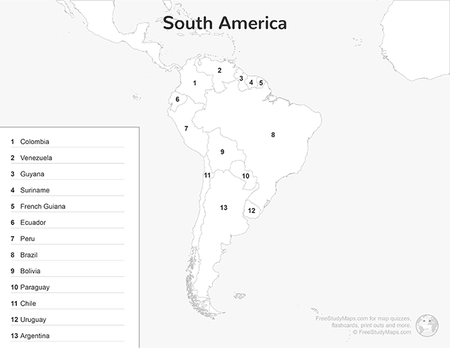South America Map Quiz Print Out Key Free Study Maps