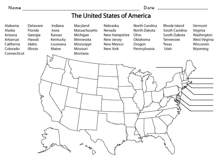 States And Capitals Blank Map Quiz Free Worksheets Samples