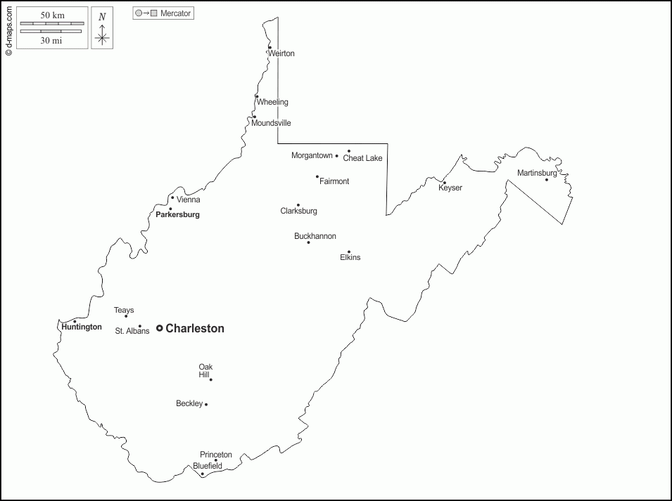 West Virginia Free Map Free Blank Map Free Outline Map Free Base Map 